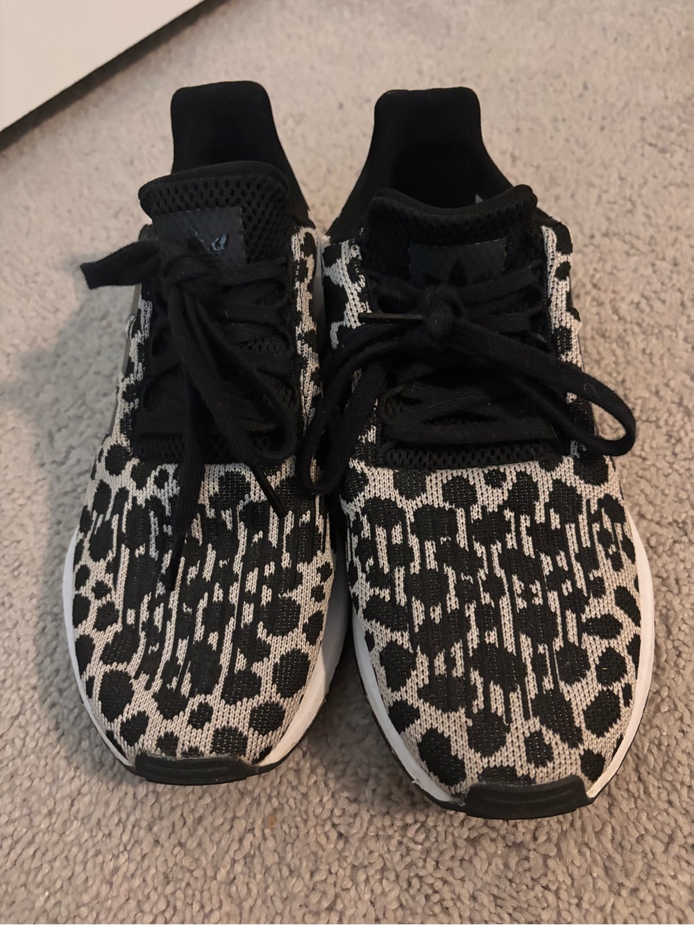 adidas Women's Black and White Knit Pattern Sneakers